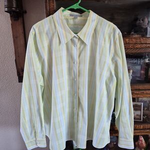 WOMENS FOXCROFT SHAPED FIT NON IRON BLOUSE BUTTON FRONT LONG SLEEVE SHIRT SZ 22W